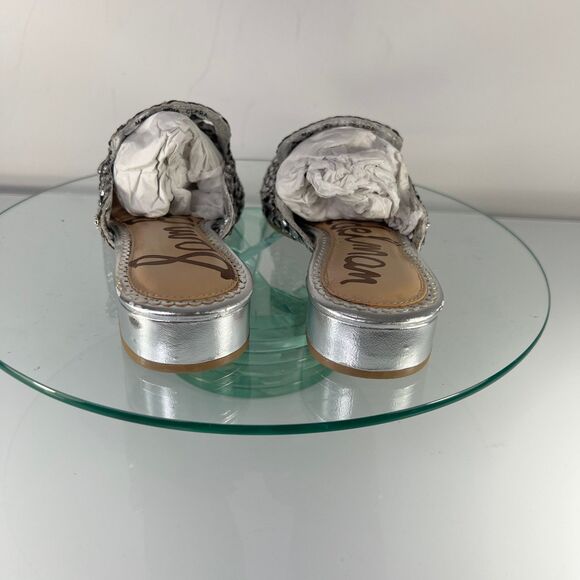 Sam Edelman Clara Flat Woven Mules Metallic Silver Slip On leather - Picture 5 of 8